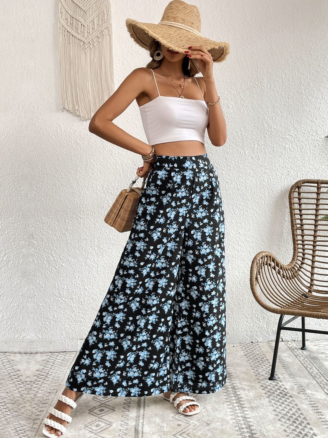 Floral Printed Non Iron Trousers in Black cotton Style 573 - Nowi Korean Fashion