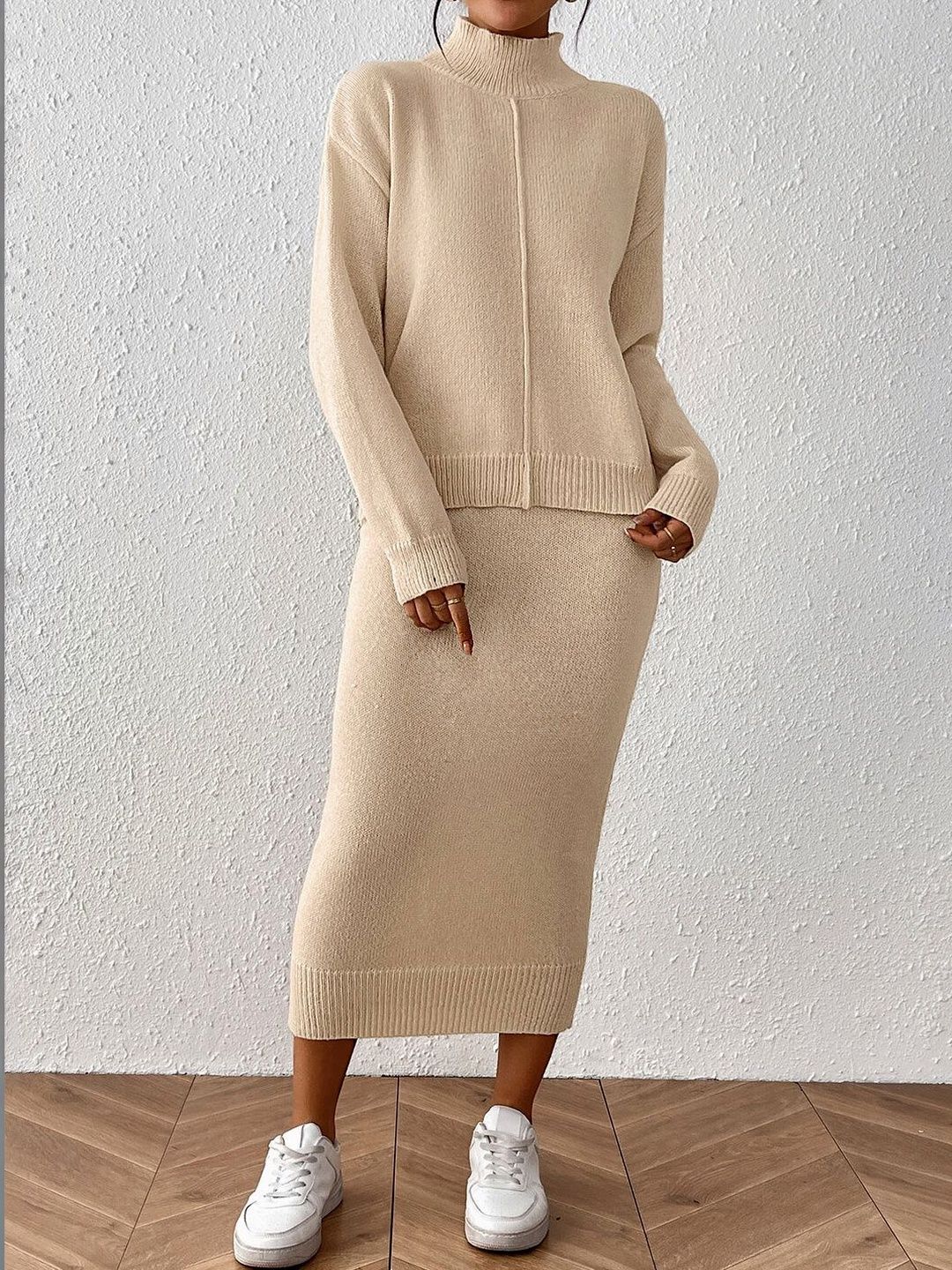 Knitted Solid Sweater with Skirt