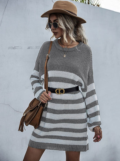 Striped Pullover in Grey Style 746 - Nowi Korean Fashion