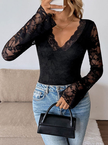 Women's Black Floral Embroidered Top