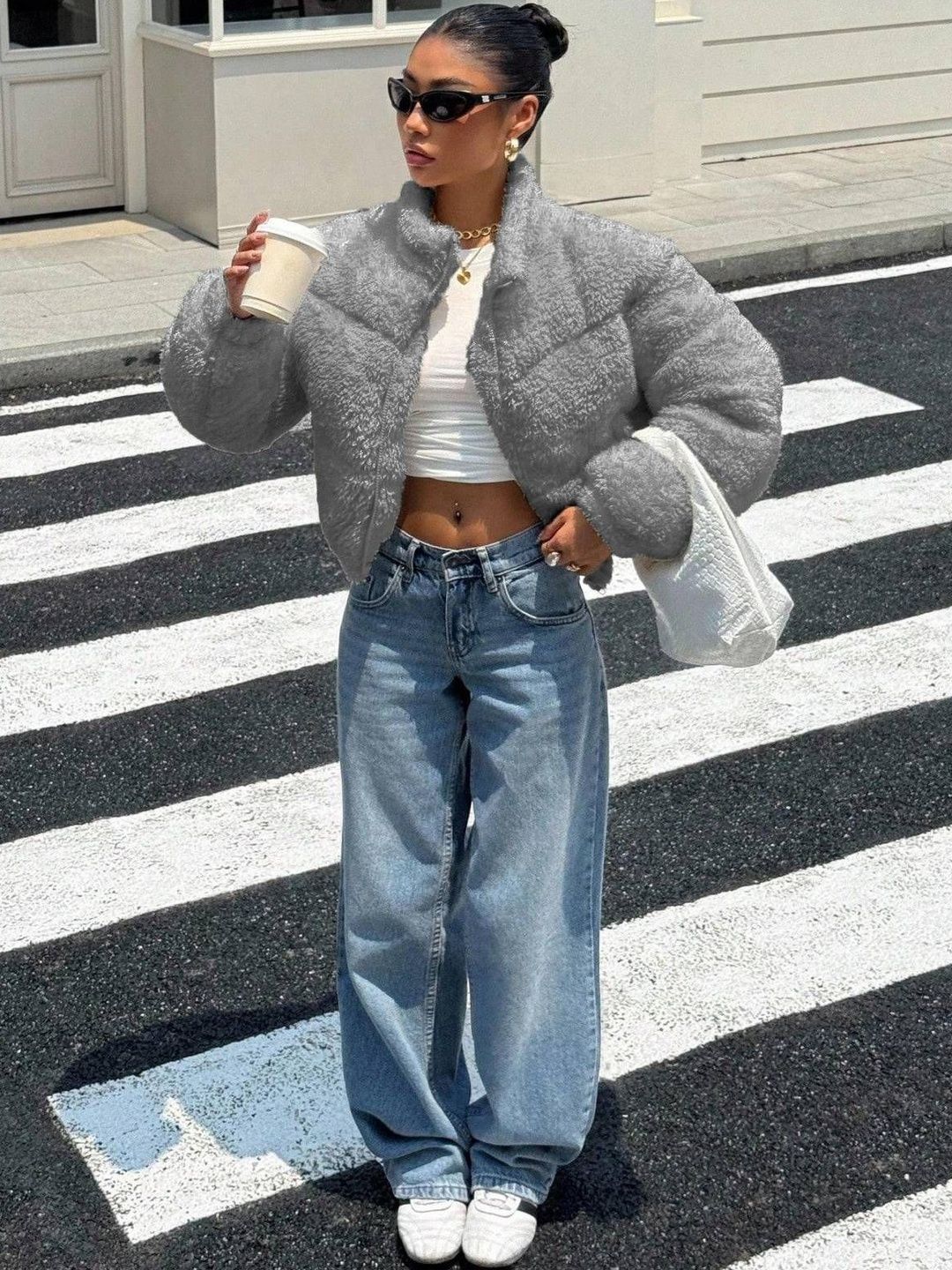 NOWI Women Woollen Lightweight Crop Puffer Jacket