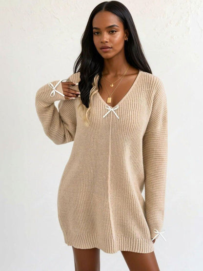 Ribbed Pullover in Beige acrylic Long Sleeve - Nowi Korean Fashion