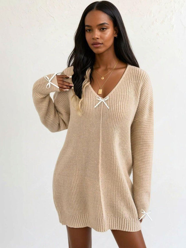 Ribbed Pullover in Beige acrylic Long Sleeve - Nowi Korean Fashion