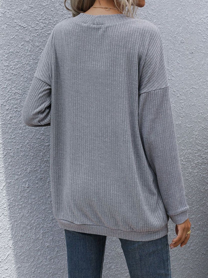 Women's Grey Ribbed Cardigan Blend Printed Regular Fit