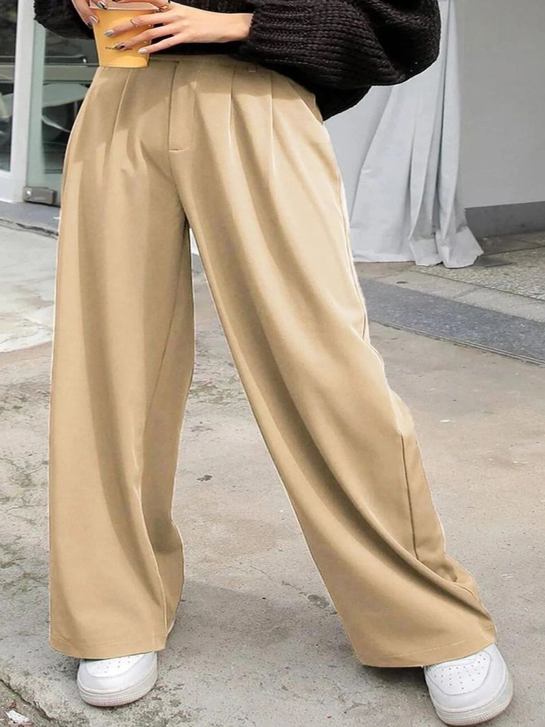 Women Loose Fit High-Rise Wide Leg Trousers