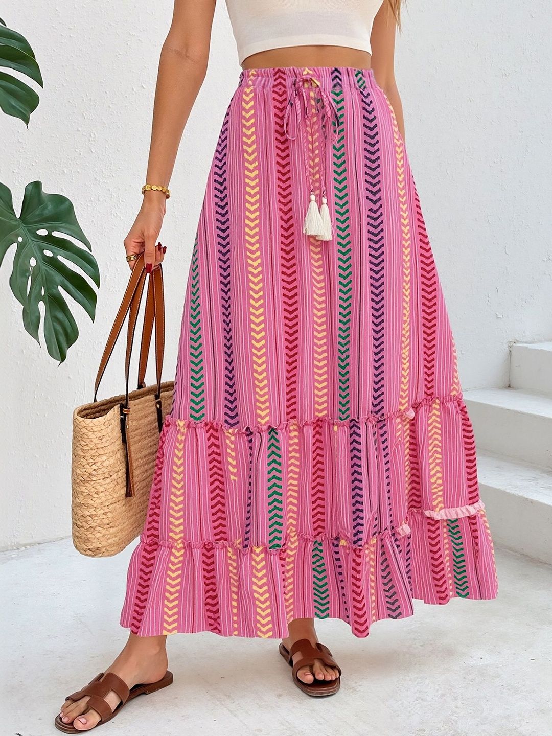 Printed Tiered Flared Cotton Skirts