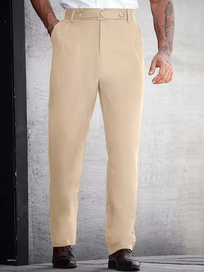 Men Straight Fit Wrinkle Free Pleated Trousers