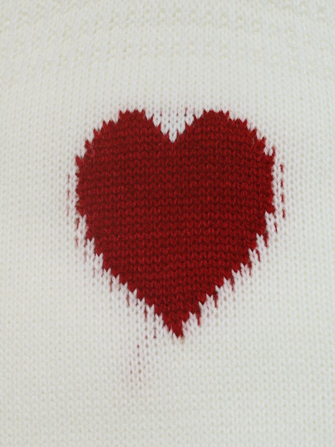 Women's White Heart Printed Acrylic Pullover Sweaters