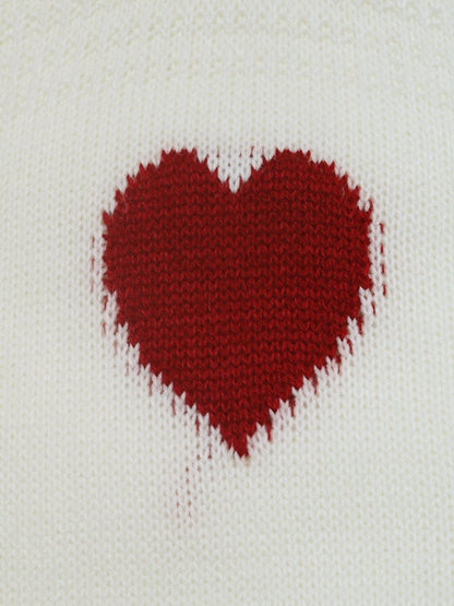 Women's White Heart Printed Acrylic Pullover Sweaters