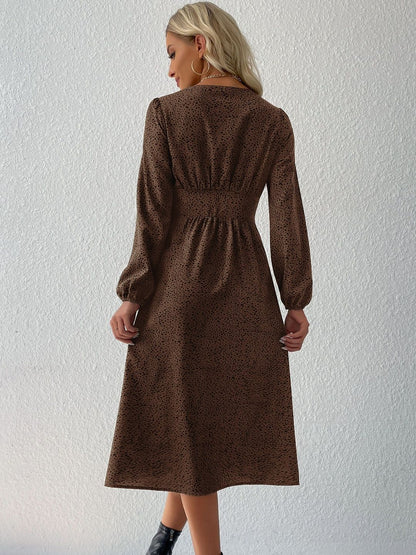 Women's Brown Animal Print A-Line Midi Dress Blend