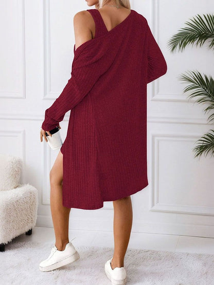 NOWI Striped Bodycon Dress with Coat