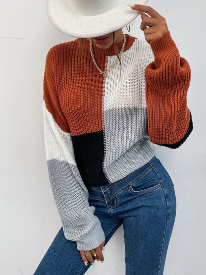 Women's Brown Colourblocked Pullover Blend Printed