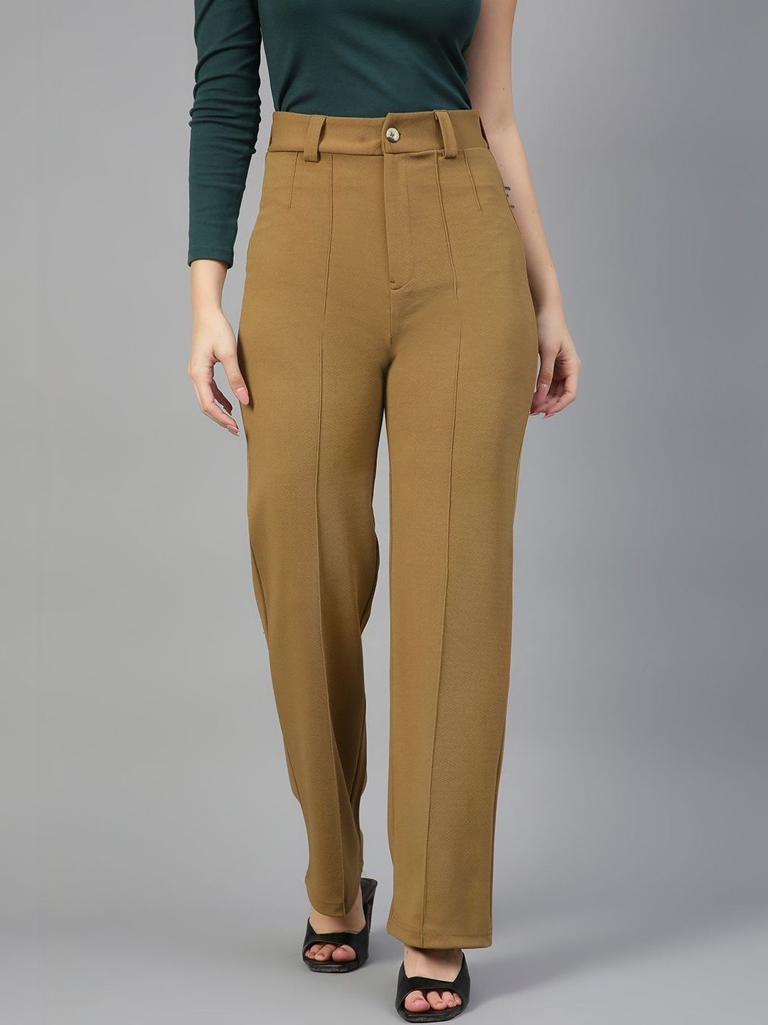 NOWI Women High-Rise Solid Regular Fit Formal Trousers