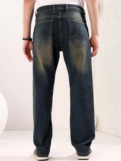 Men Straight Fit Mid-Rise Heavy Fade Jeans
