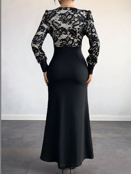 Women's Black Floral Embroidered Puff Sleeve Fit & Flare