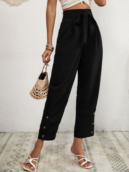 Loose Fit High-Rise Non Iron Pleated Trousers in Black other - Nowi Korean Fashion