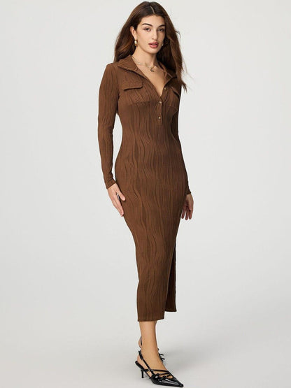 Sheath Midi Dress in Brown cotton - Nowi Korean Fashion