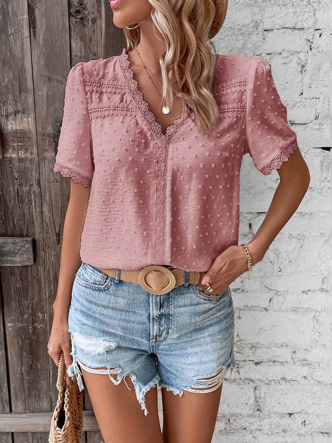 NOWI V-Neck Self Design Top