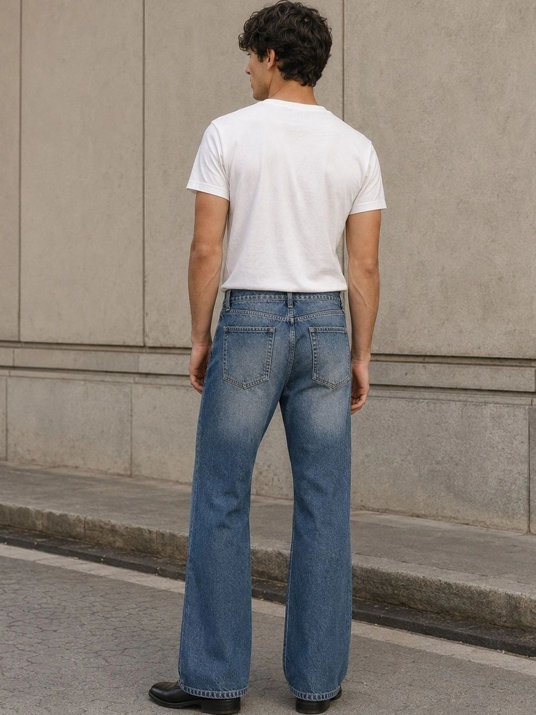 Men Bootcut Mid-Rise Low Distress Light Fade Jeans