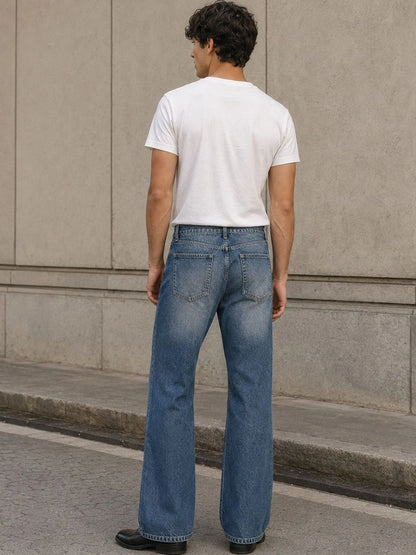 Men Bootcut Mid-Rise Low Distress Light Fade Jeans