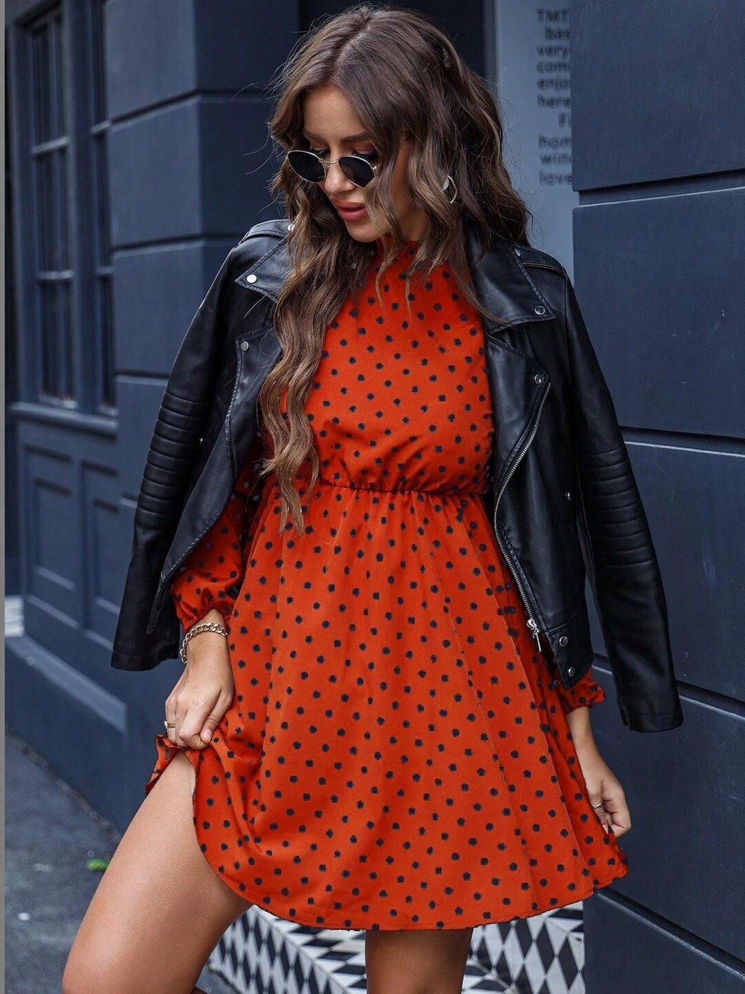 Polka Dot Print A-Line Dress