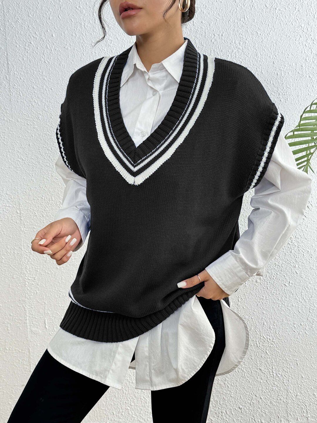 Women Striped Sweater Vest