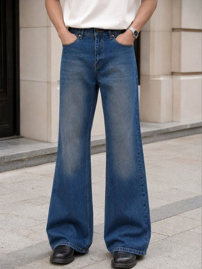 Men Bootcut Mid-Rise Low Distress Light Fade Jeans