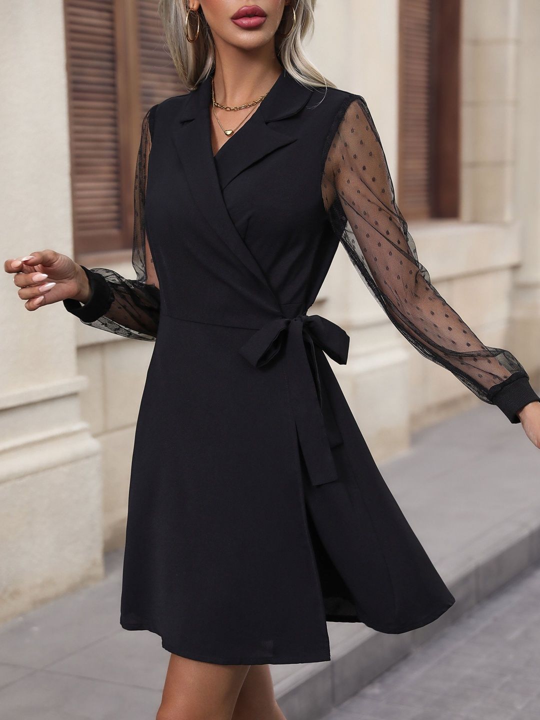 Women's Black Dress Blend Printed Regular Fit