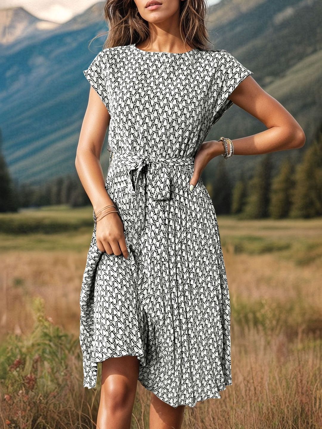 Print A-Line Midi Dress