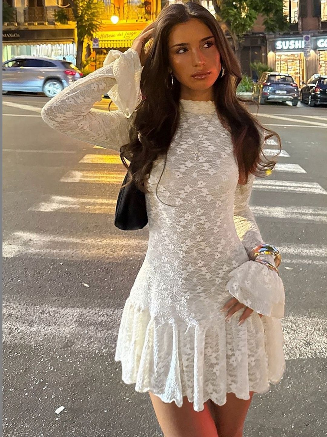 NOWI Flared Sleeve Ruffled Fit & Flare Dress