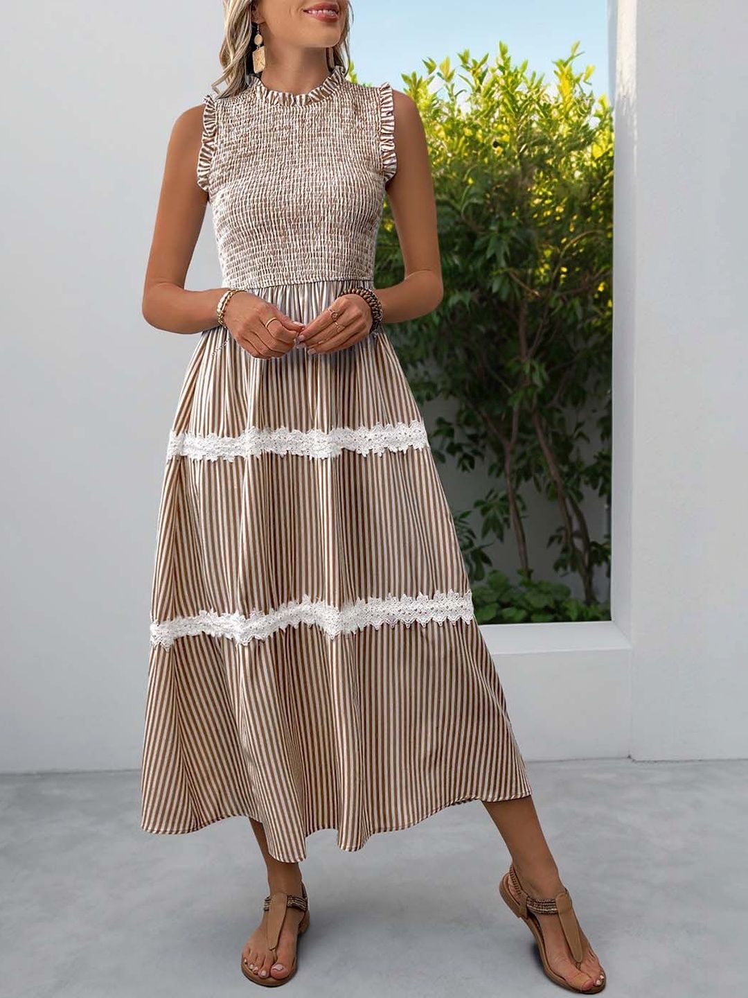 Striped A-Line Midi Dress