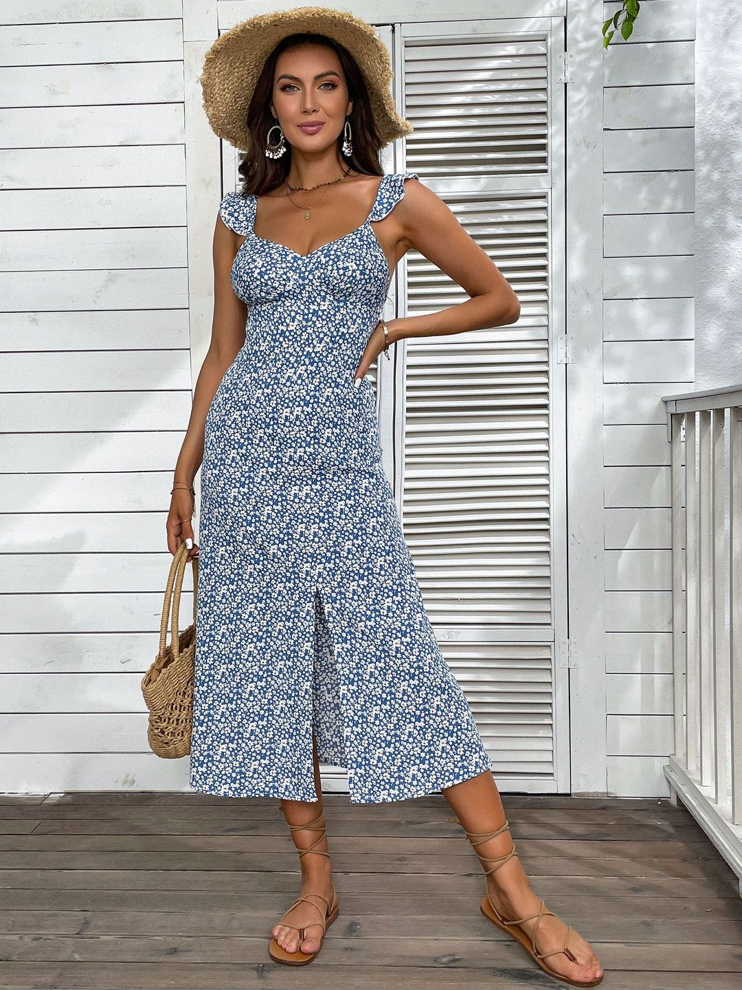 Floral Print A-Line Midi Dress