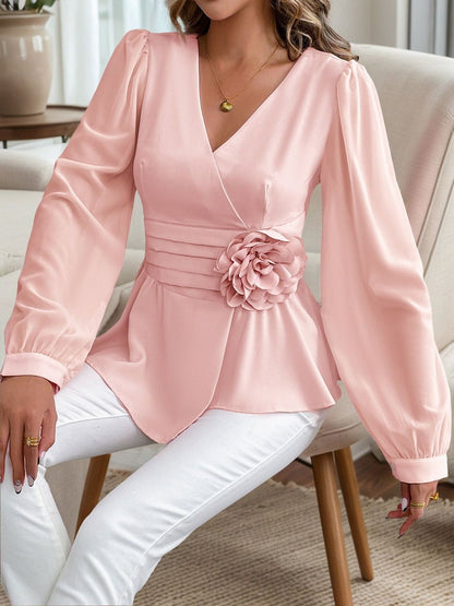 Women's Pink Puff Sleeve Wrap Top