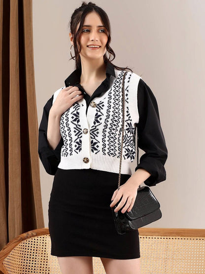 NOWI Women Fair Isle Printed Woollen Sweater Vest