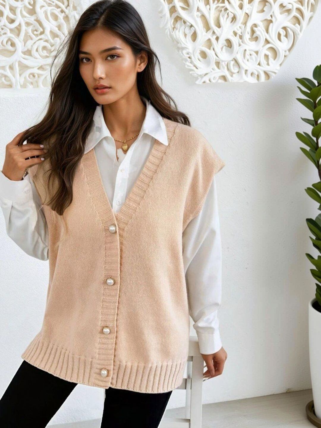 Sweater Vest in Pink acrylic - Nowi Korean Fashion