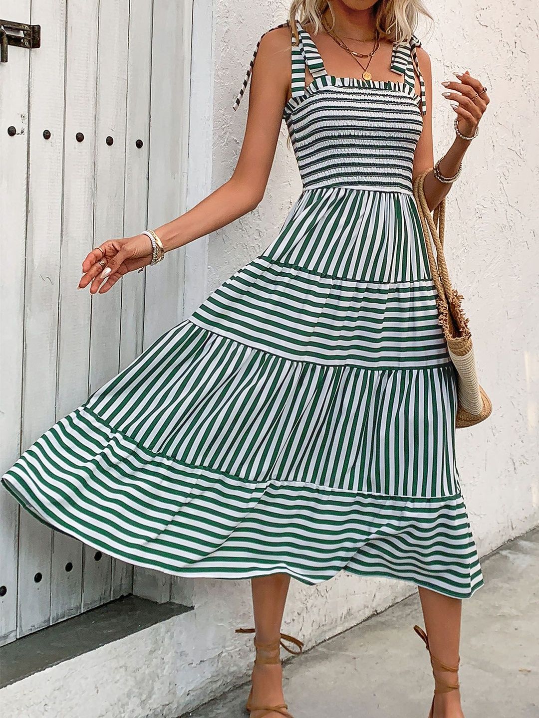 Striped Fit & Flare Midi Dress