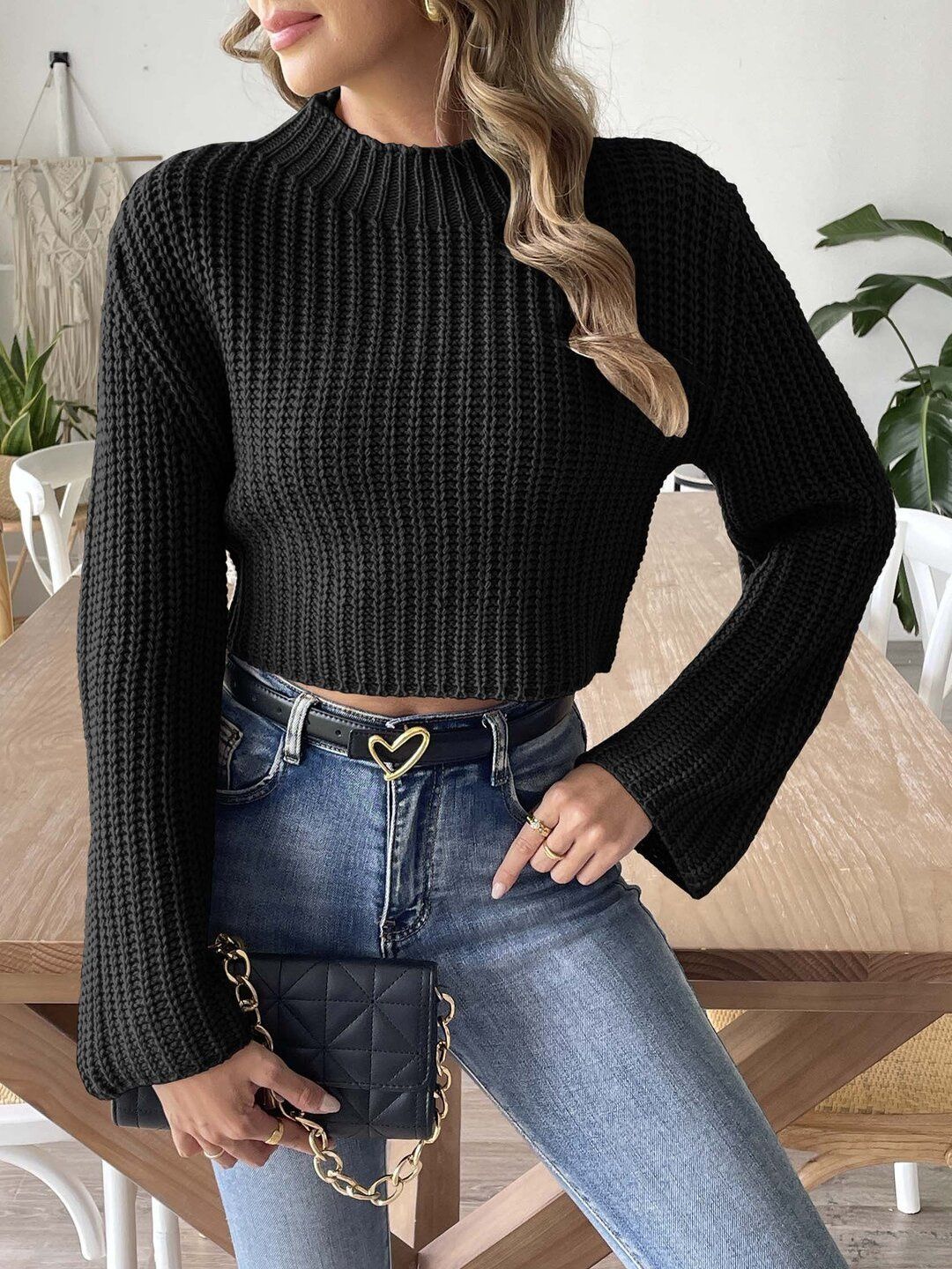Women Ribbed Crop Pullover