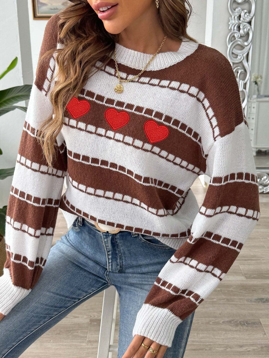 Women Striped Pullover with Embroidered Detail