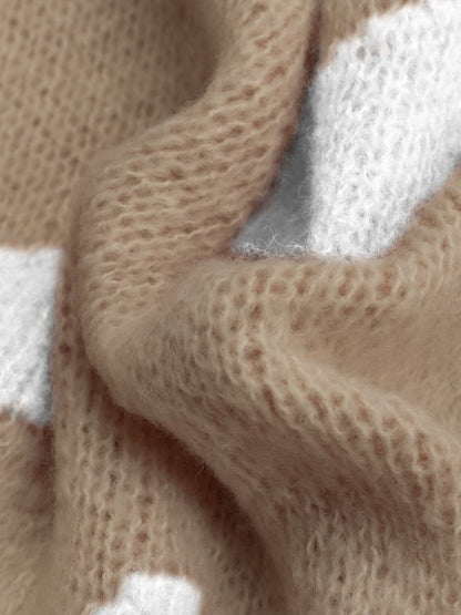 Women's Beige Printed Pullover With Fuzzy Detail