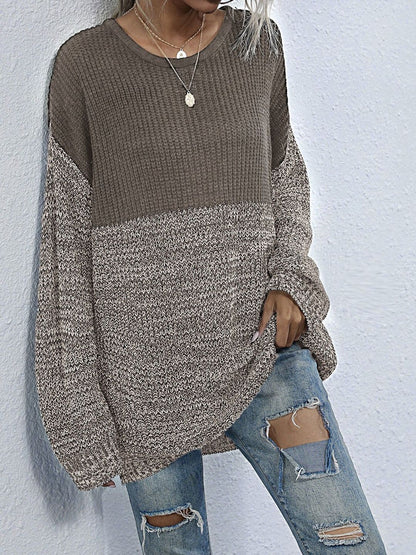 Colourblocked Pullover in Brown Style 81 - Nowi Korean Fashion