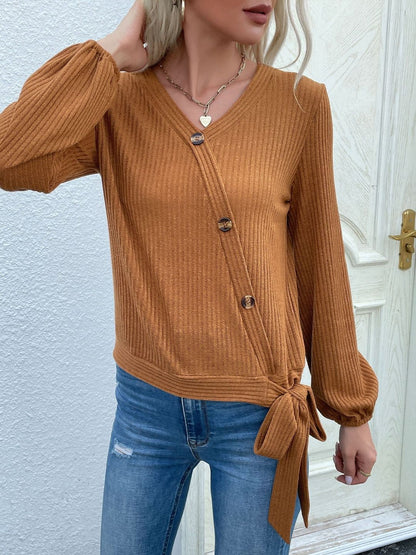 Women's Brown Ribbed Pullover Blend Printed Regular Fit