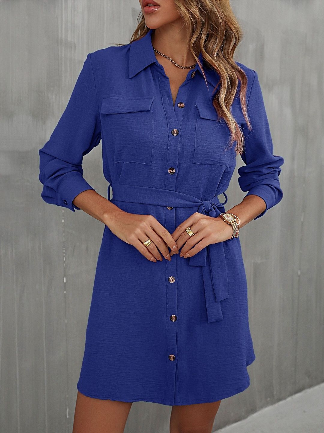 Women's Blue Shirt Dress Blend Printed Regular Fit