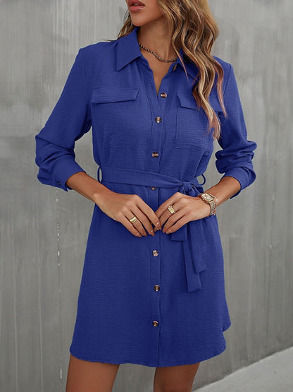 Women's Blue Shirt Dress Blend Printed Regular Fit