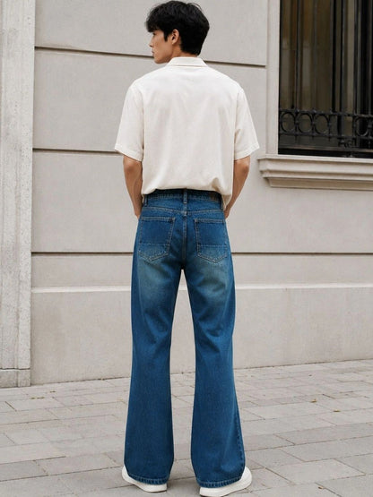 Men Bootcut Mid-Rise Low Distress Light Fade Jeans