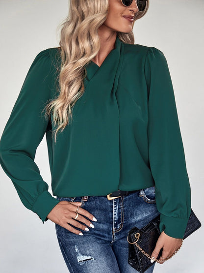 Women's Elegant Green Top With Pleated Detailing