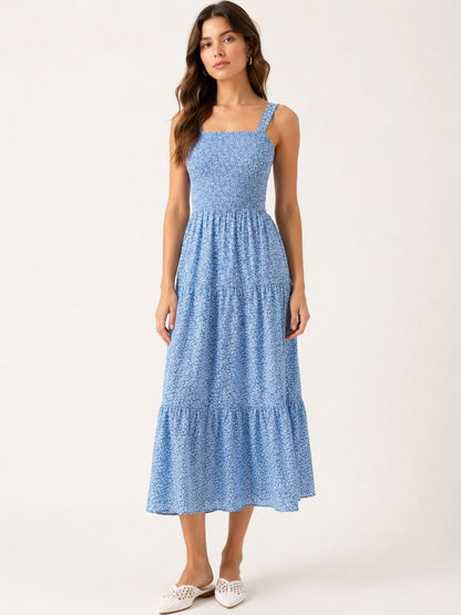 Floral Print Crepe A-Line Midi Dress