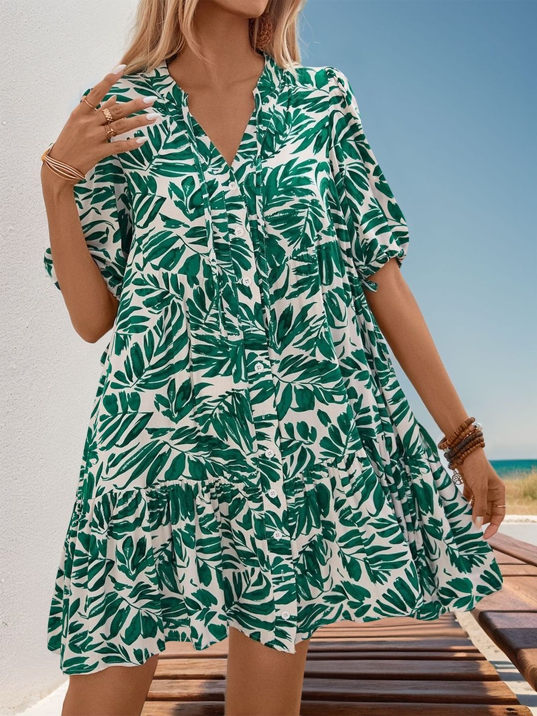 Floral Print Puff Sleeve Mini Dress