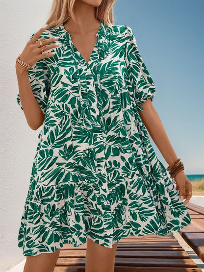 Floral Print Puff Sleeve Mini Dress