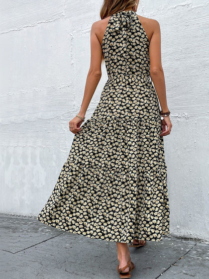 Floral Print Halter Neck A-Line Midi Dress
