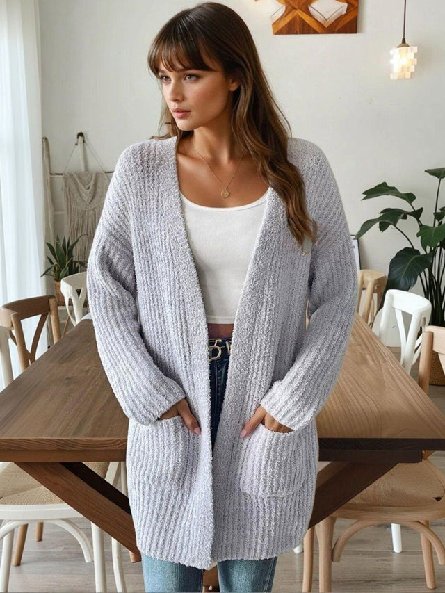 Ribbed Cardigan in Grey acrylic - Nowi Korean Fashion